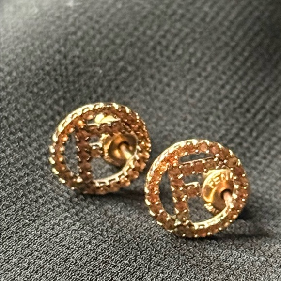 Fendi Rose Gold Circular Logo Earrings - Picture 4 of 10
